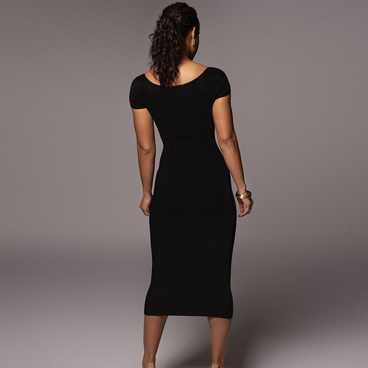 Damen Figurnahes Midi-Kleid mit schulterfreiem Design und eleganten Raffungseffekten Echo Archiv