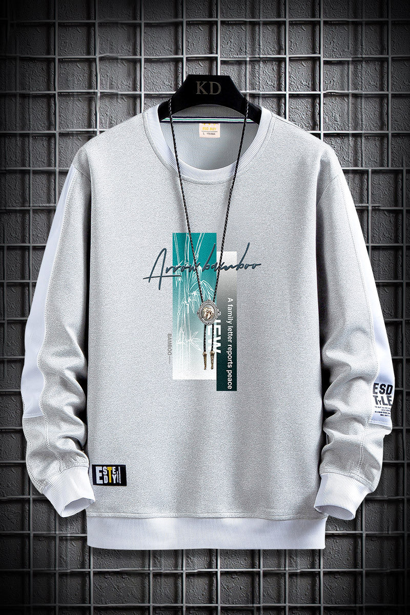 Herren Sportlich‑urbanes Rundhals‑Sweatshirt mit Kontrastärmeln, gerippten Bündchen & frontalem Grafikprint Echoarchiv