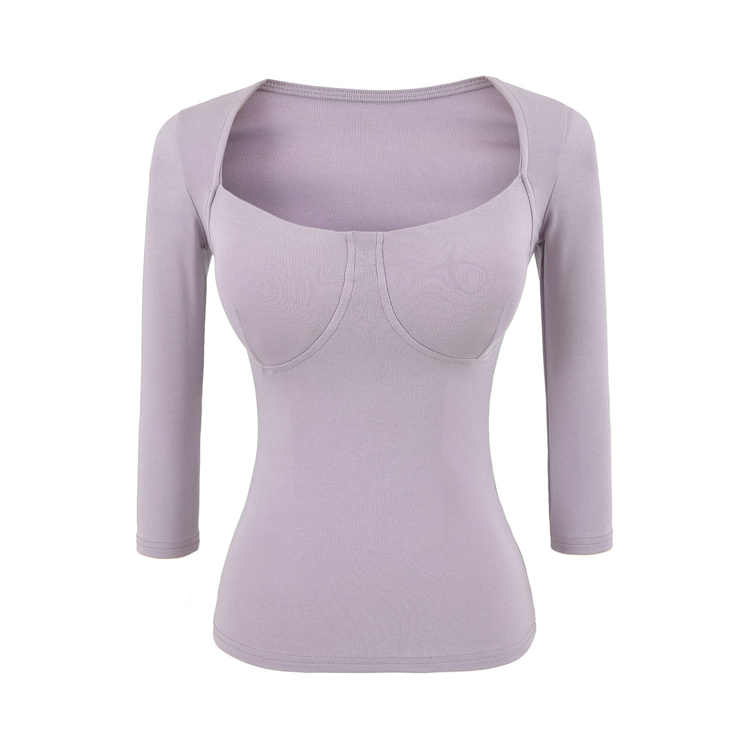 Damen Figurnahes Langarm-Top mit integrierter Bustier‑Kontur und quadratischem Ausschnitt Echoarchiv