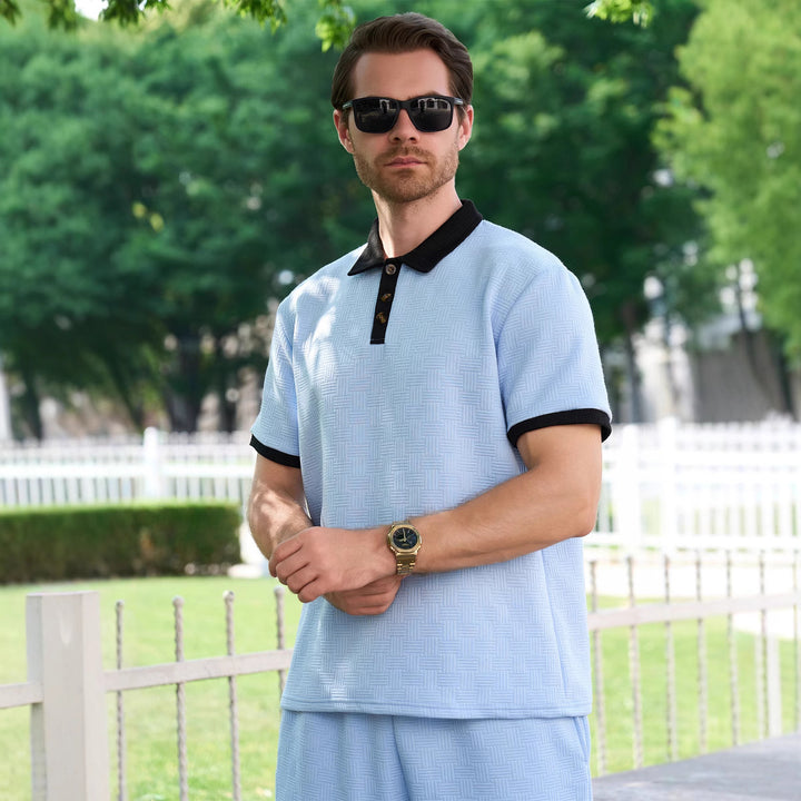 Herren Kurzarm-Polohemd mit Knopfleiste und strukturiertem Design Echoarchiv