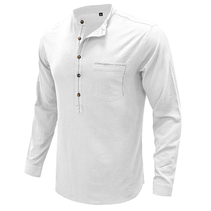 Herren Langarm-Hemd mit modischem Henley-Kragen und Brusttasche Echoarchiv