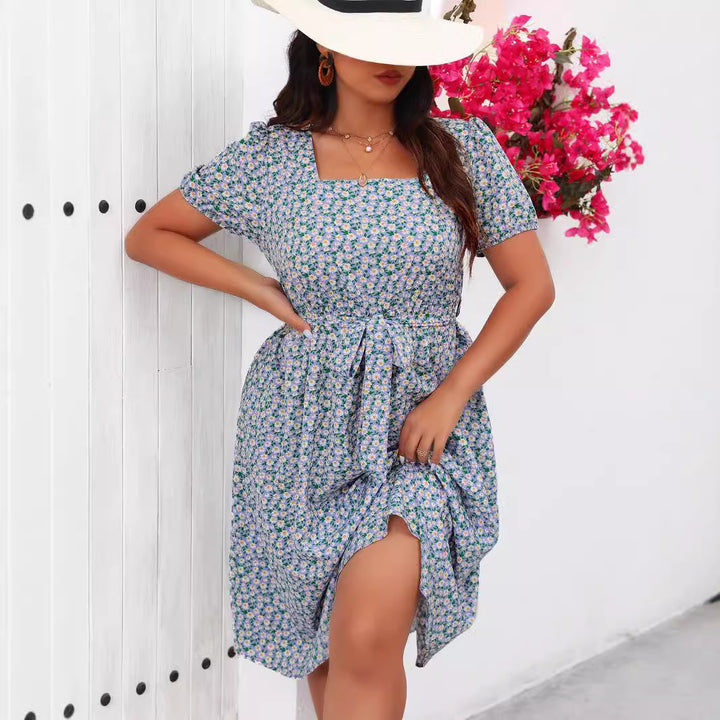 Damen Midi Kleid mit floralem Allover-Print und Puffärmeln Echo Archiv