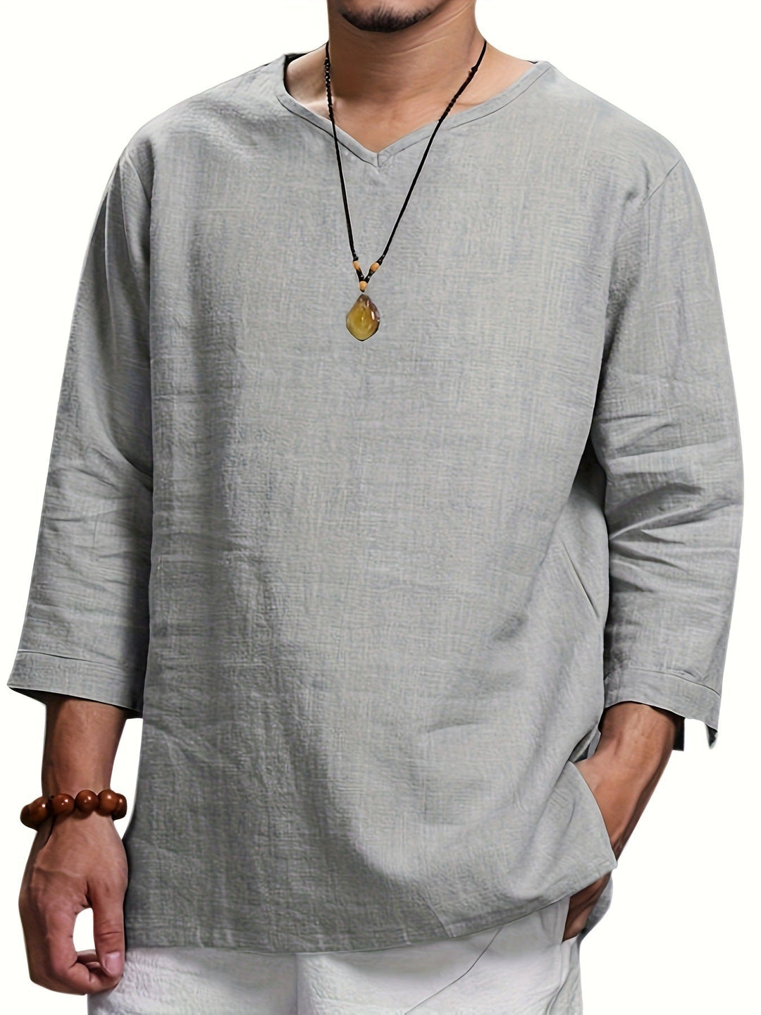 Herren Lässiges Langarmshirt mit V-Ausschnitt und praktischen Seitentaschen Echoarchiv