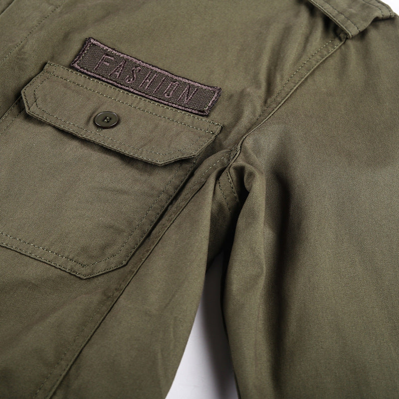 Herren nan militärisches Langarmhemd mit gestickten Abzeichen und Brusttaschen Echo Archiv