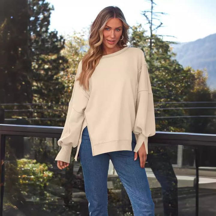 Damen Weiches Longline-Sweatshirt mit Ballonärmeln, seitlichen Schlitzen und geripptem Saum Echo Archiv