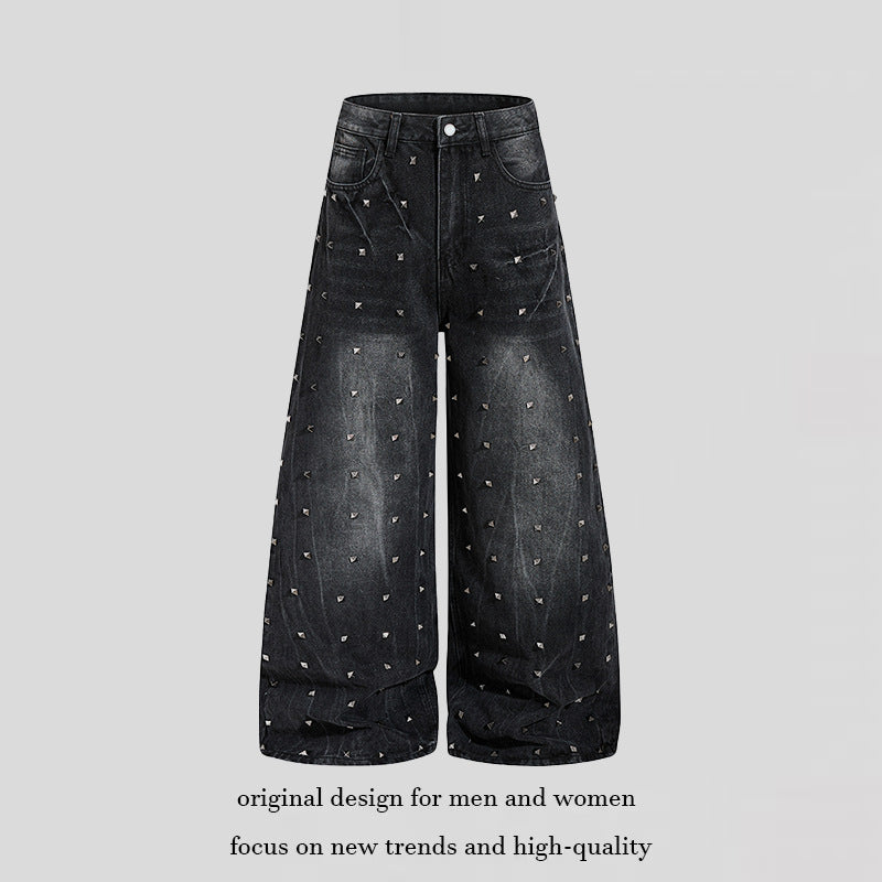 Damen High‑Waist weite Denim‑Culotte mit Metallnieten und Balloon‑Silhouette Echoarchiv