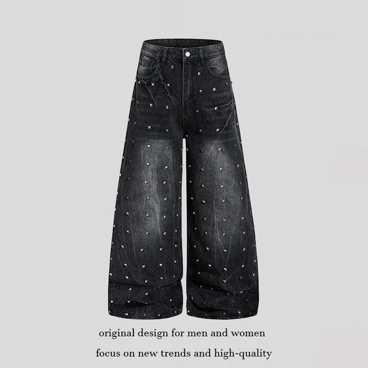 Damen High‑Waist weite Denim‑Culotte mit Metallnieten und Balloon‑Silhouette Echoarchiv