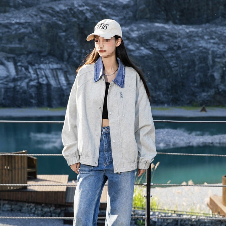 Damen Oversize-Übergangsjacke mit Jeanskragen, Druckknopfleiste & elastischen Bündchen Echoarchiv