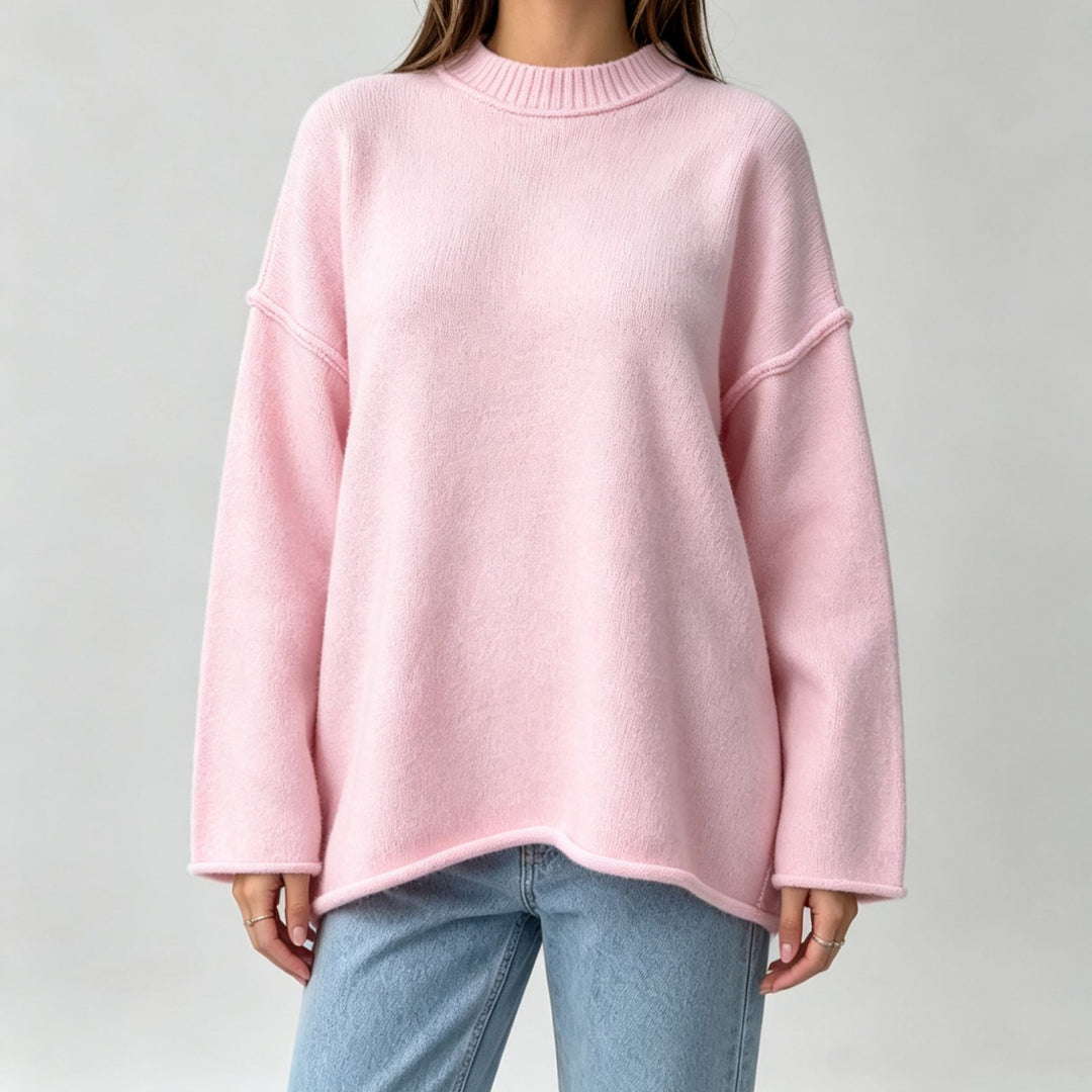Damen Oversize-Boxy-Pullover mit kurzem Stehkragen und dekorativer Kantennaht – Mavelle