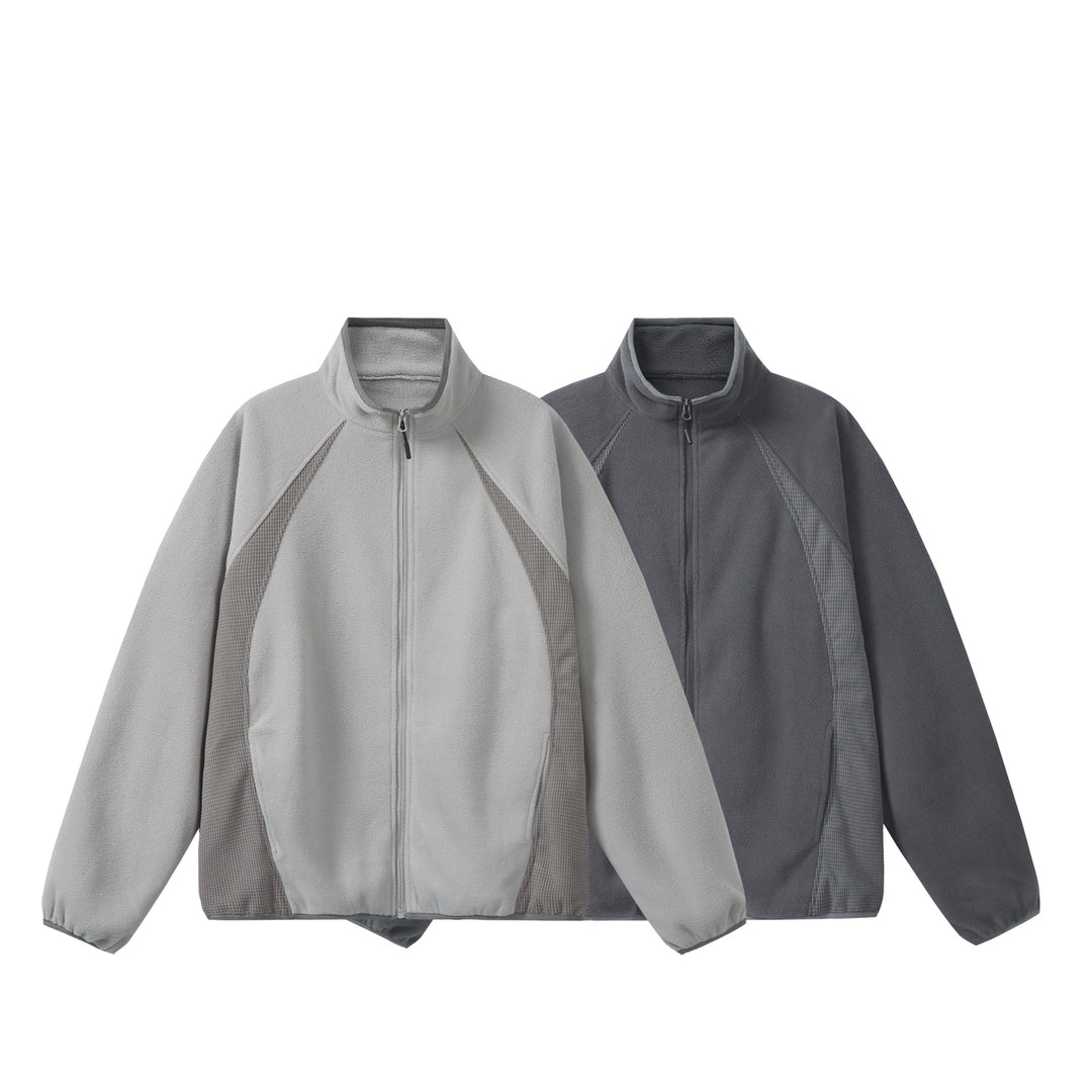 Unisex Fleece-Zippjacke mit Stehkragen und strukturierten Seiteneinsätzen Echoarchiv