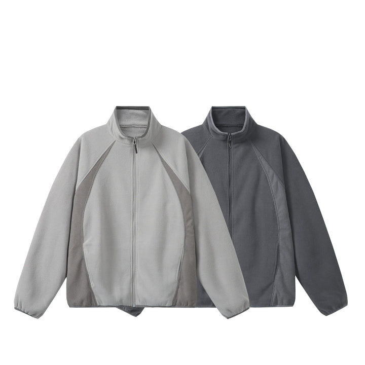 Unisex Fleece-Zippjacke mit Stehkragen und strukturierten Seiteneinsätzen Echoarchiv
