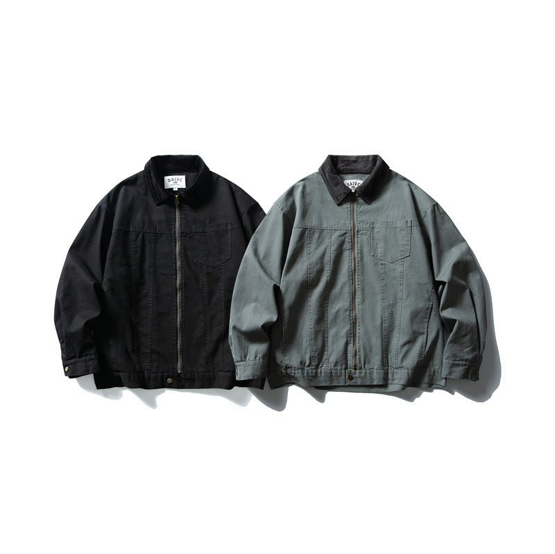 Herren Boxy-Canvas-Blousonjacke mit Cordkragen und durchgehendem Reißverschluss Echoarchiv