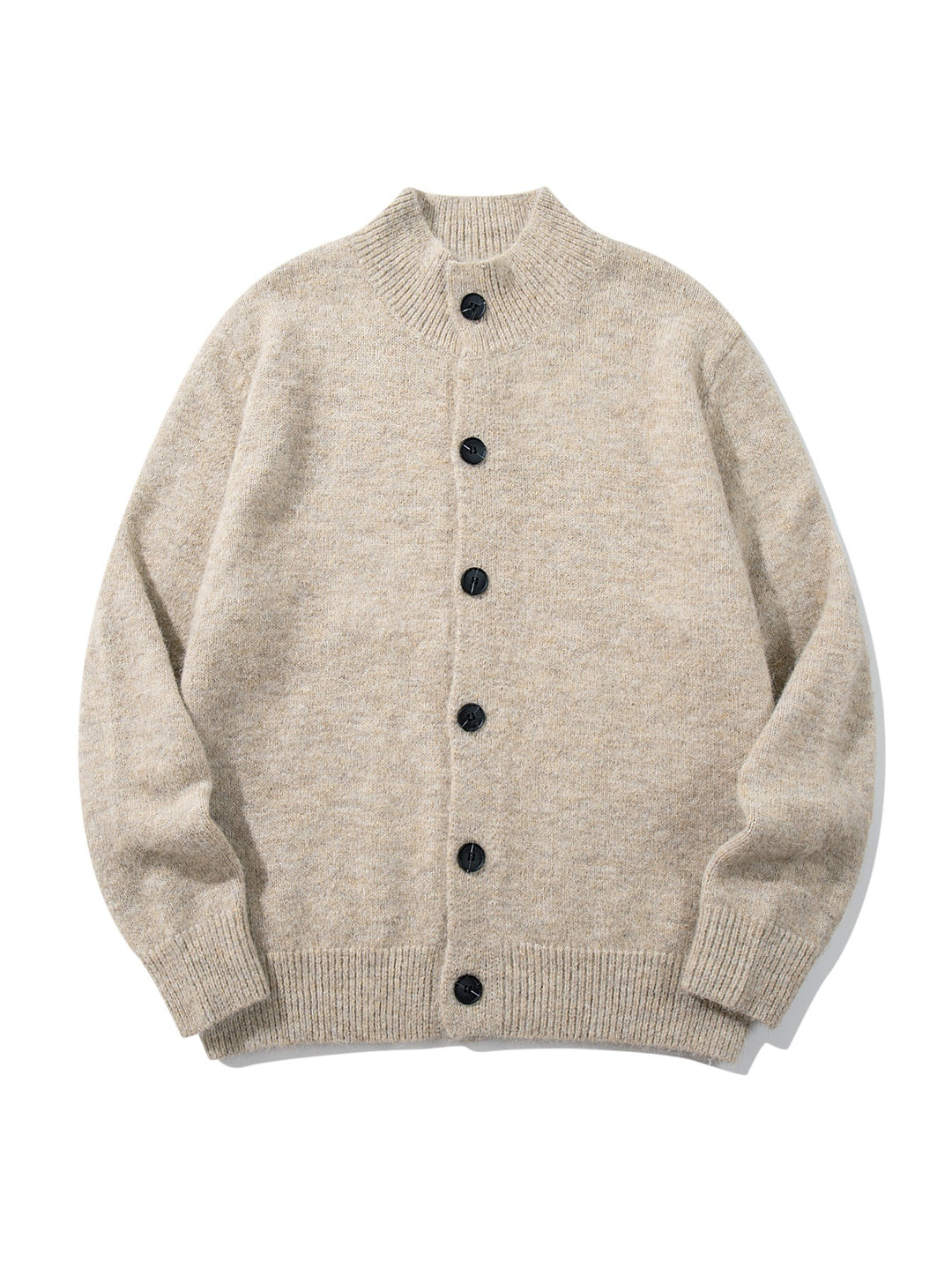 Unisex Grobgestrickte Bouclé-Cardigan mit Stehkragen und Knopfleiste Echoarchiv