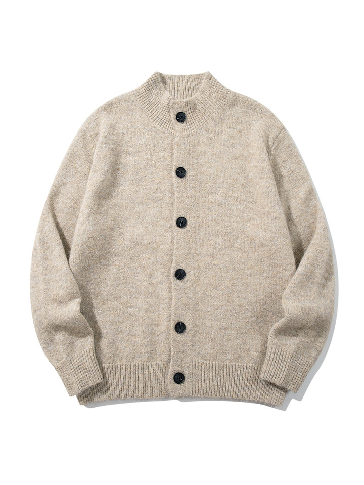 Unisex Grobgestrickte Bouclé-Cardigan mit Stehkragen und Knopfleiste Echoarchiv