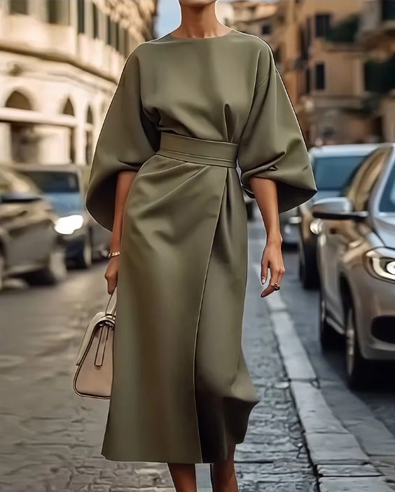 Damen elegantes Maxikleid mit Ballonärmel und tailliertem Schnitt Echoarchiv