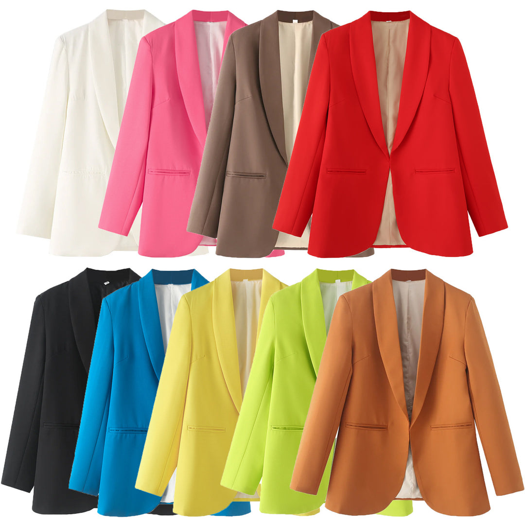 Damen eleganter Longblazer mit Schalkragen, unstrukturiertem Fall und paspelierten Leistentaschen – Valéne