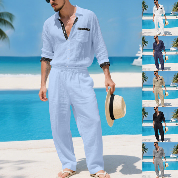 Herren elegante Leinenbluse mit praktischen Taschen Echoarchiv