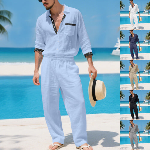 Herren elegante Leinenbluse mit praktischen Taschen Echoarchiv