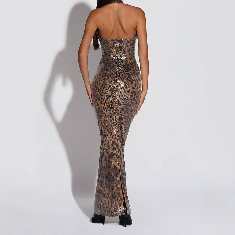 Damen Glamouröses Leopard-Maxi-Kleid Echo Archiv