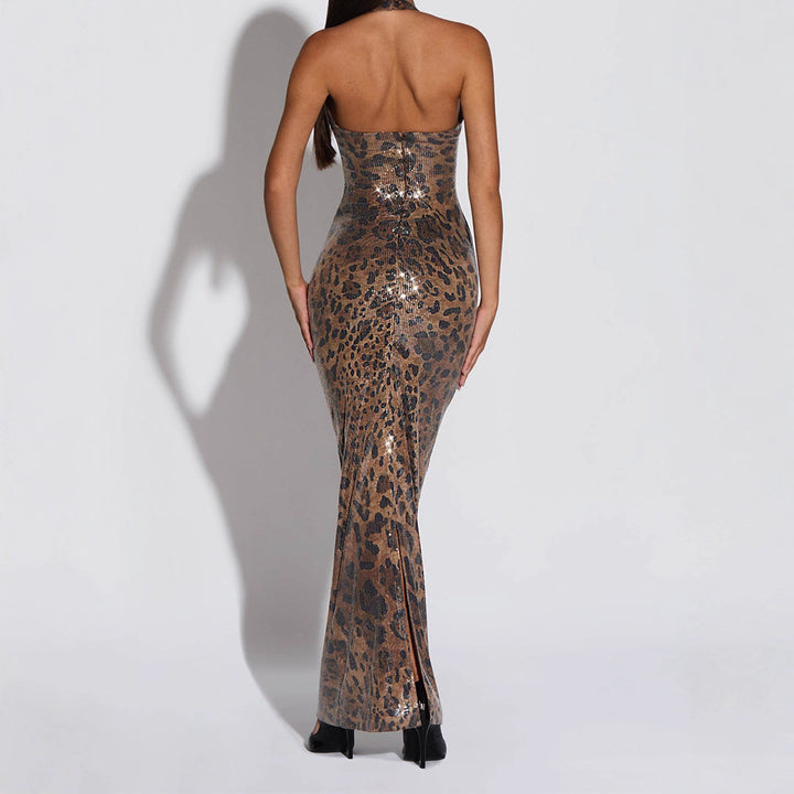 Damen Glamouröses Leopard-Maxi-Kleid Echo Archiv