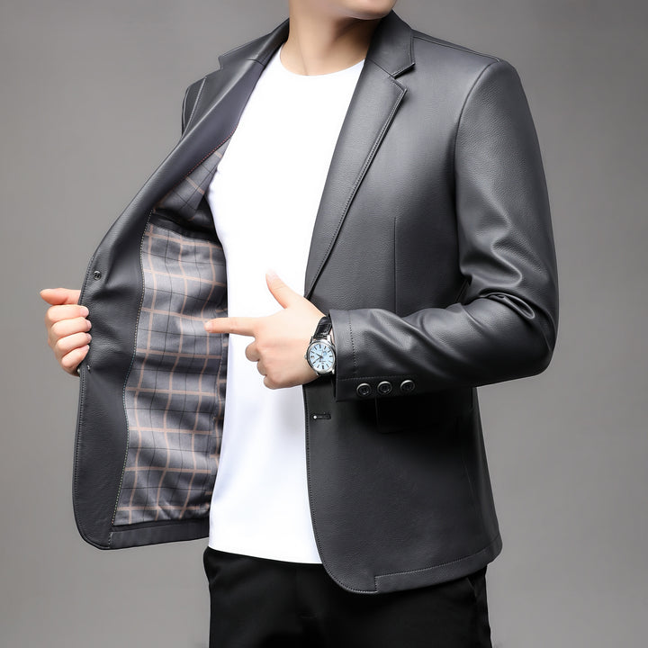 Herren eleganter Kunstleder-Blazer mit klassischem Schnitt Echoarchiv