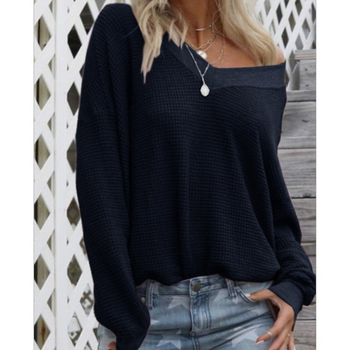 Damen Lockerer Waffelstrick-Pullover mit weitem Off-Shoulder-Ausschnitt und Oversize-Schnitt – Mavelle