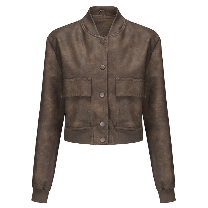 Damen nan kurze Crop-Kunstlederjacke im Blousonstil mit Druckknopffront und aufgesetzten Pattentaschen Echo Archiv