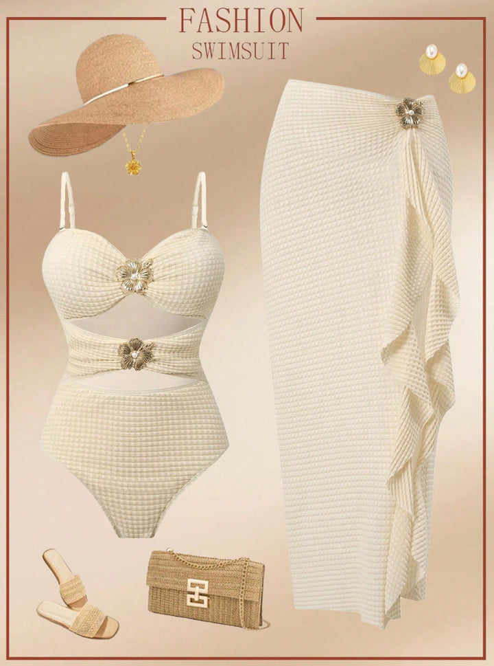 Damen Eleganter Einteiler Badeanzug mit modischem Rock Echo Archiv