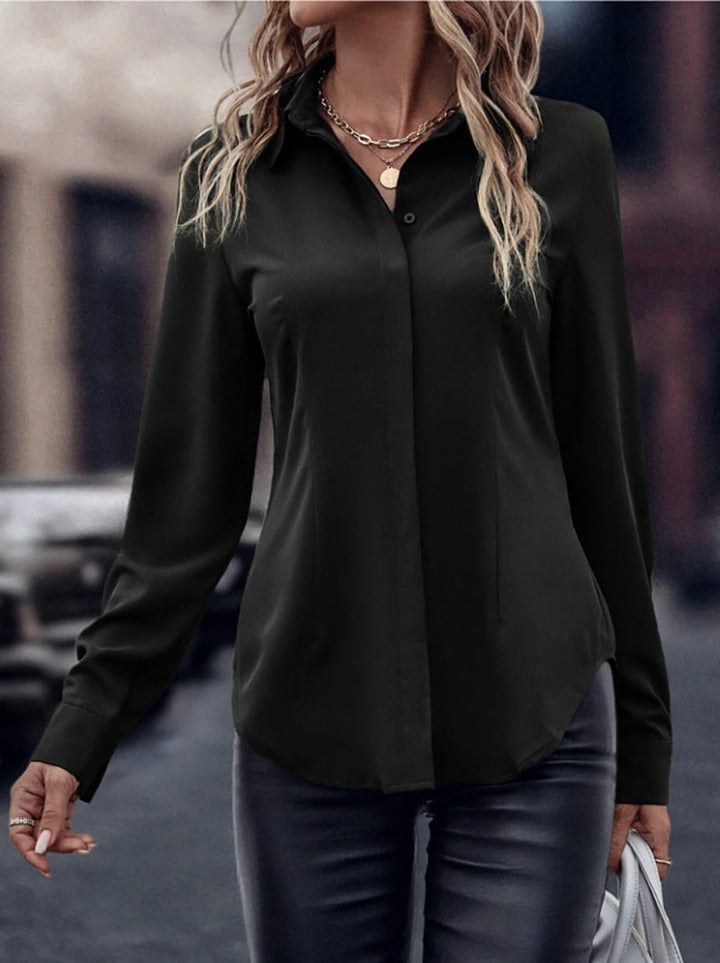 Damen elegante Satinbluse mit klassischem Kragen und zeitlosem Schnitt Echoarchiv