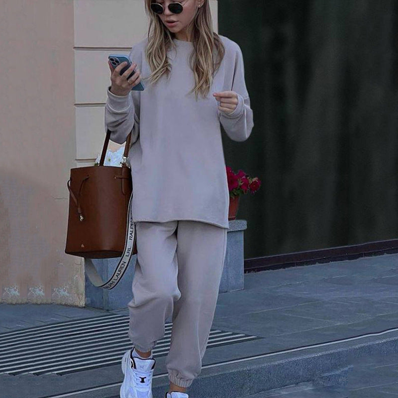 Damen Oversize-Loungewear-Set mit verlängertem Rundhals-Sweater und elastischer Bündchen-Jogginghose – Avérine