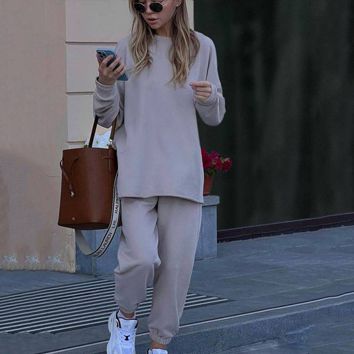 Damen Oversize-Loungewear-Set mit verlängertem Rundhals-Sweater und elastischer Bündchen-Jogginghose – Avérine