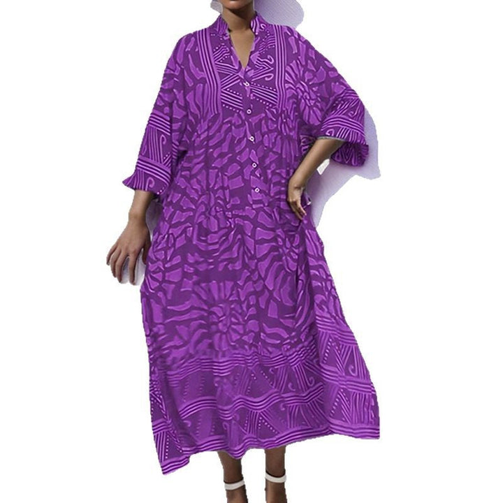 Damen Maxikleid mit Modernem Grafischem Design und Elegantem V-Ausschnitt Echoarchiv