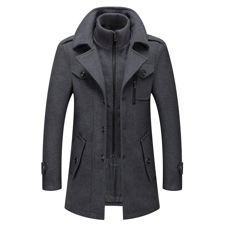 Herren nan eleganter zweireihiger Wollmantel mit abnehmbarem Strickkragen und verdecktem Reißverschluss Echo Archiv