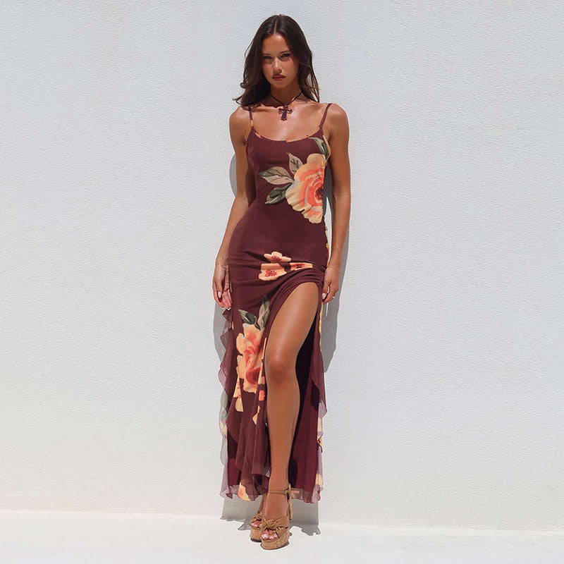 Damen elegantes Maxikleid mit floralem Design und seitlichem Schlitz Echo Archiv