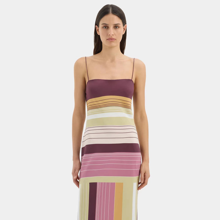 Damen nan figurbetontes Maxikleid mit Spaghettiträgern, geradem Ausschnitt, Paneelstreifen und seitlichem Schlitz Echo Archiv