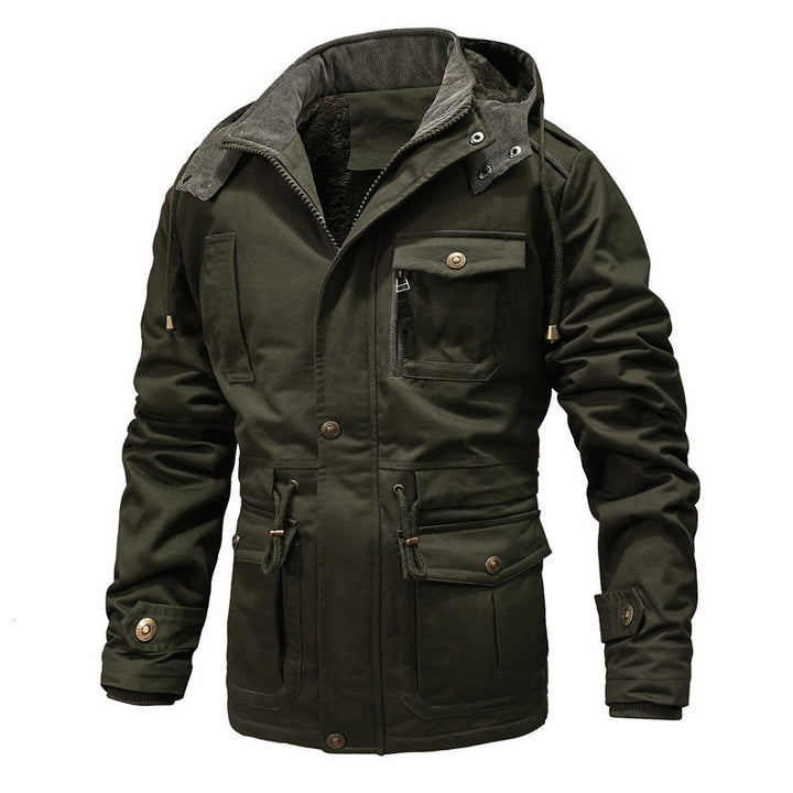 Herren Utility-Canvas-Parka mit Taillenzug, Cordkragen und Zip-Brusttasche Echoarchiv
