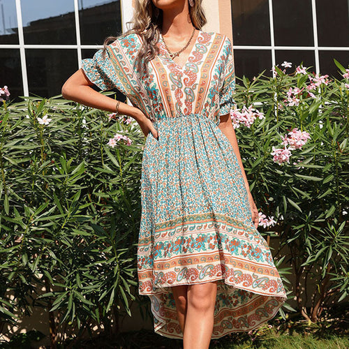 Damen Leichtes Midikleid mit Paisley‑Print, elastischer Taillenpartie und asymmetrischem Saum Echoarchiv