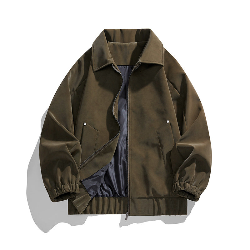Herren Kunstvelours‑Bomberjacke im Oversize‑Boxy‑Cut mit Zwei‑Wege‑Reißverschluss & elastischem Saum Echoarchiv