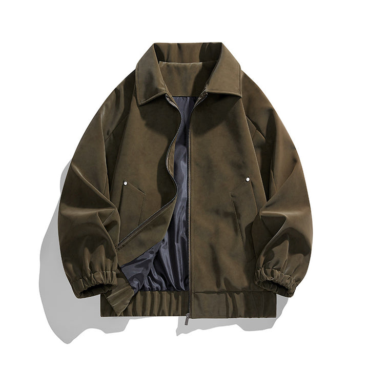 Herren Kunstvelours‑Bomberjacke im Oversize‑Boxy‑Cut mit Zwei‑Wege‑Reißverschluss & elastischem Saum Echoarchiv