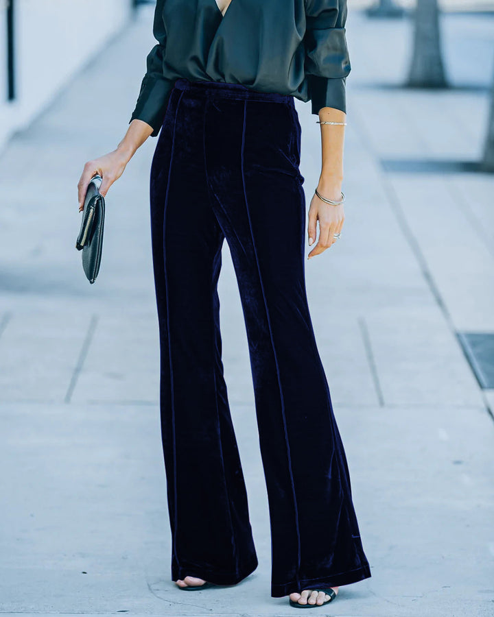 Damen High-Waist Samt Flared Weite Bein Hose Echoarchiv