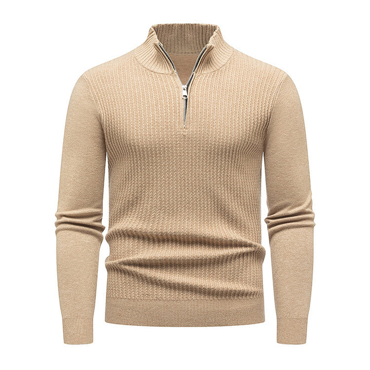 Herren Strickpullover mit modernem Stehkragen und feinem Rippdesign Echoarchiv