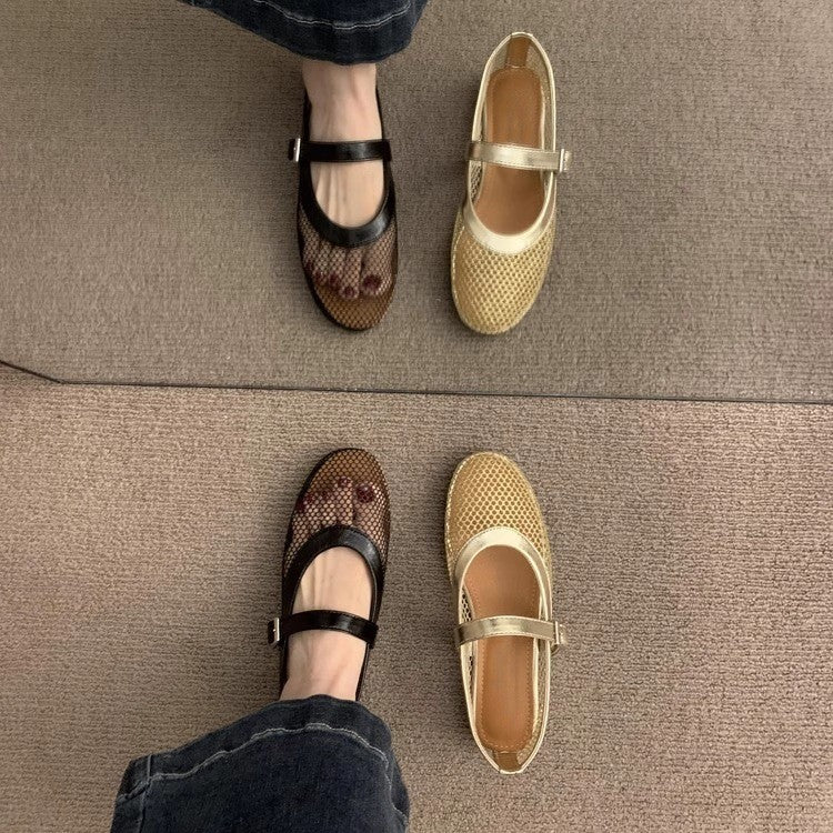 Damen Atmungsaktive Netz-Ballerinas im Mary-Jane-Stil mit verstellbarem Riemen – Lioré