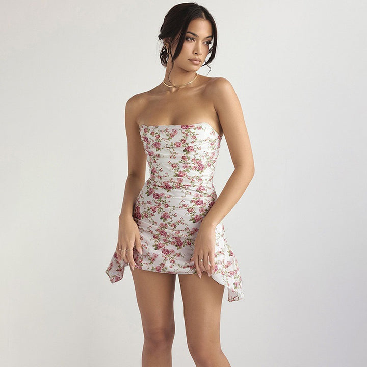 Damen Motiviertes Minikleid mit gerafftem Oberteil und Blumenmuster Echo Archiv