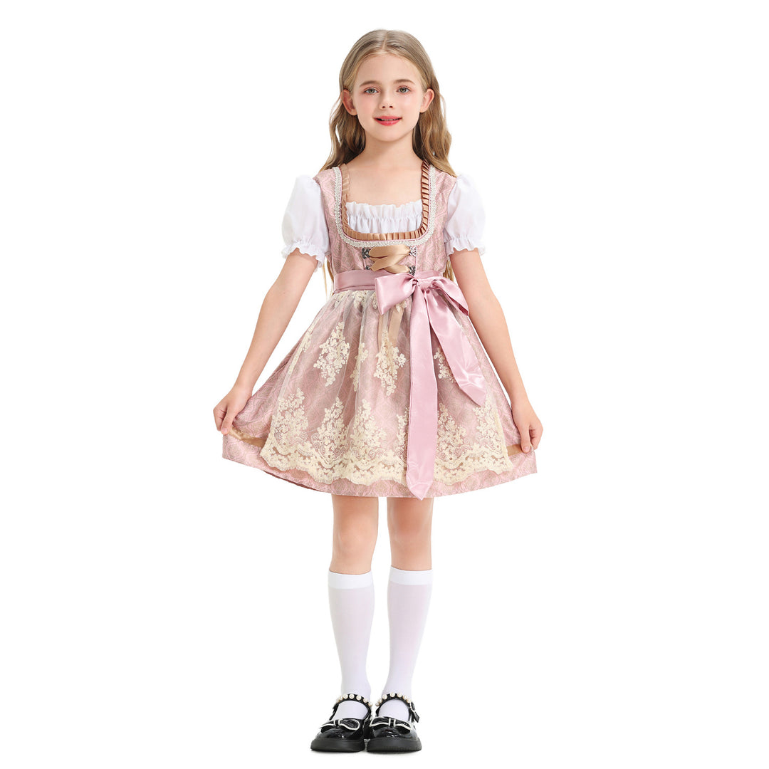 Damen nan festliches Kinderdirndl mit Spitzenoberteil, Satin-Schürze und Puffärmeln Echo Archiv