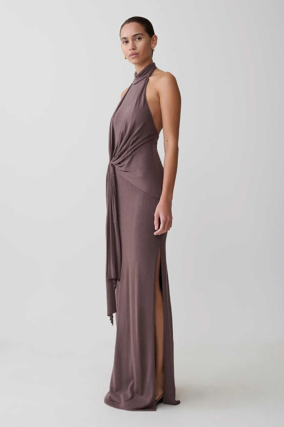 Damen Elegantes knöchellanges Wickelkleid mit tiefem Schlitz Echo Archiv