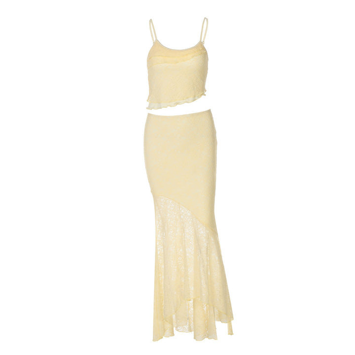 Damen Maxikleid mit transparentem Spitzensaum und raffinierten Rüschendetails Echo Archiv