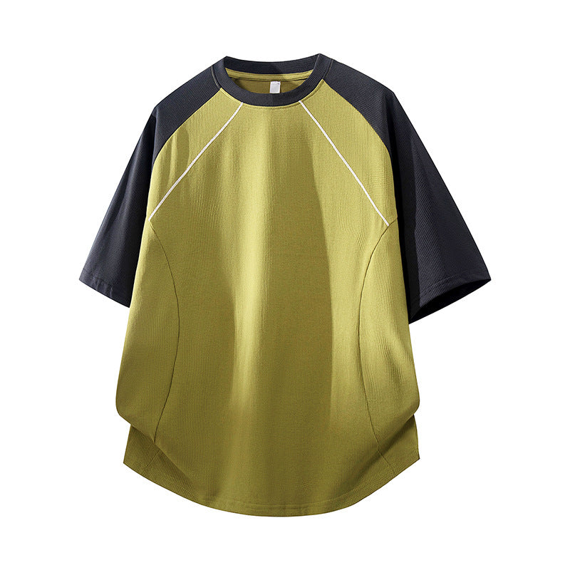 Herren Sportives Oversize Waffelstruktur-Raglan-T-Shirt mit Kontrastärmeln und atmungsaktivem Funktionsjersey Echo Archiv