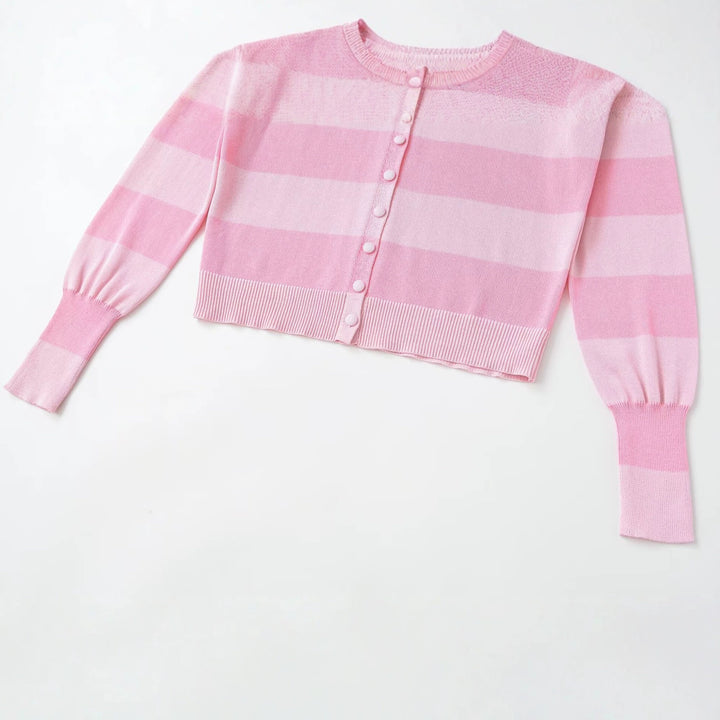 Damen Leichte gestreifte Strickjacke mit Polokragen und Knopfleiste Echo Archiv