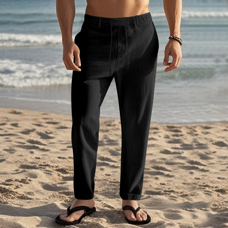Herren lässige Strandhose mit elastischem Bund und atmungsaktivem Leinenmaterial Echoarchiv