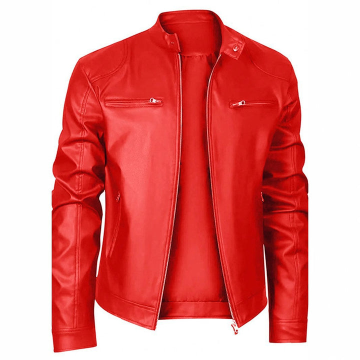 Herren nan schlanke Kunstleder-Bikerjacke mit Stehkragen, durchgehendem Reißverschluss und zwei Brusttaschen Echo Archiv